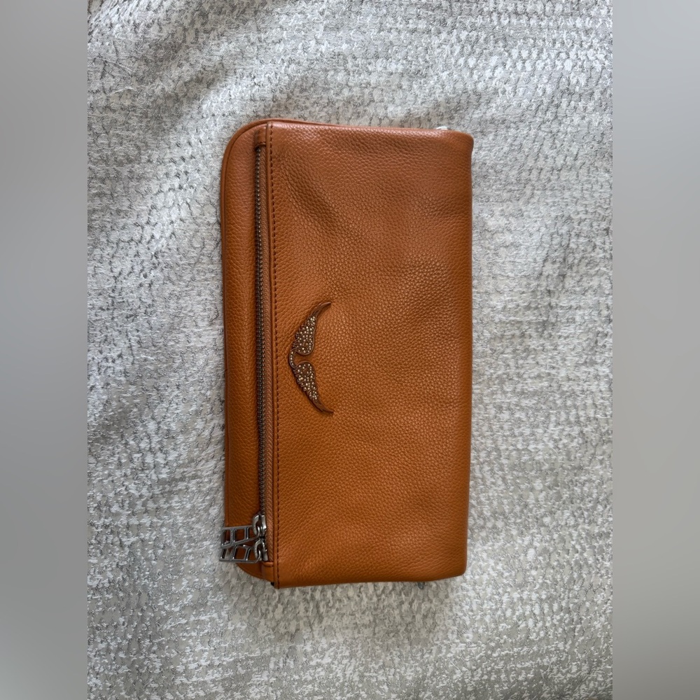 Brown Leather Clutch with Silver Accents